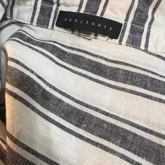 Sanctuary White and gray Linen Notched Collar Button Down Top - Picture 4 of 5